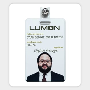 Severance series lumon industries DYLAN GEORGE Badge fan works graphic design by ironpalette Sticker